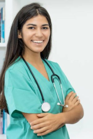 Beautiful south american female nurse or doctor at hospital